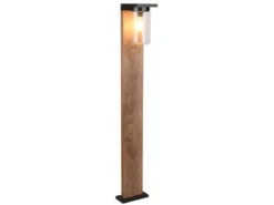 Wegeleuchte aus Aluminium Holzoptik mit E27 LED & Glasschirm, Höhe 100cm