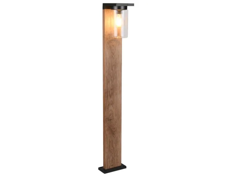Wegeleuchte aus Aluminium Holzoptik mit E27 LED & Glasschirm, Höhe 100cm