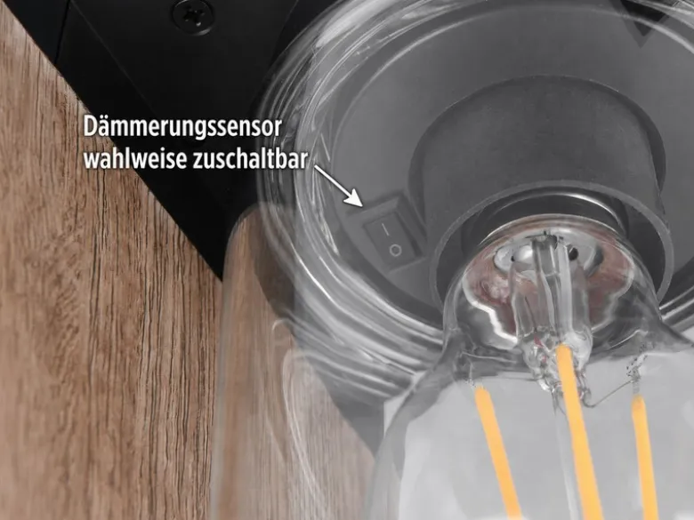 Wegeleuchte aus Aluminium Holzoptik mit E27 LED & Glasschirm, Höhe 65cm