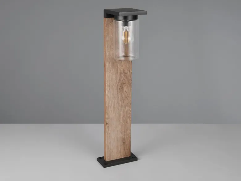 Wegeleuchte aus Aluminium Holzoptik mit E27 LED & Glasschirm, Höhe 65cm