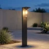 Wegeleuchte aus Aluminium Schwarz mit E27 LED & Glasschirm, Höhe 100cm