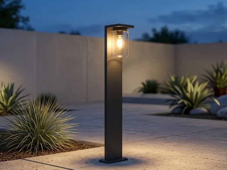 Wegeleuchte aus Aluminium Schwarz mit E27 LED & Glasschirm, Höhe 100cm