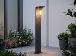 Wegeleuchte aus Aluminium Schwarz mit E27 LED & Glasschirm, Höhe 100cm