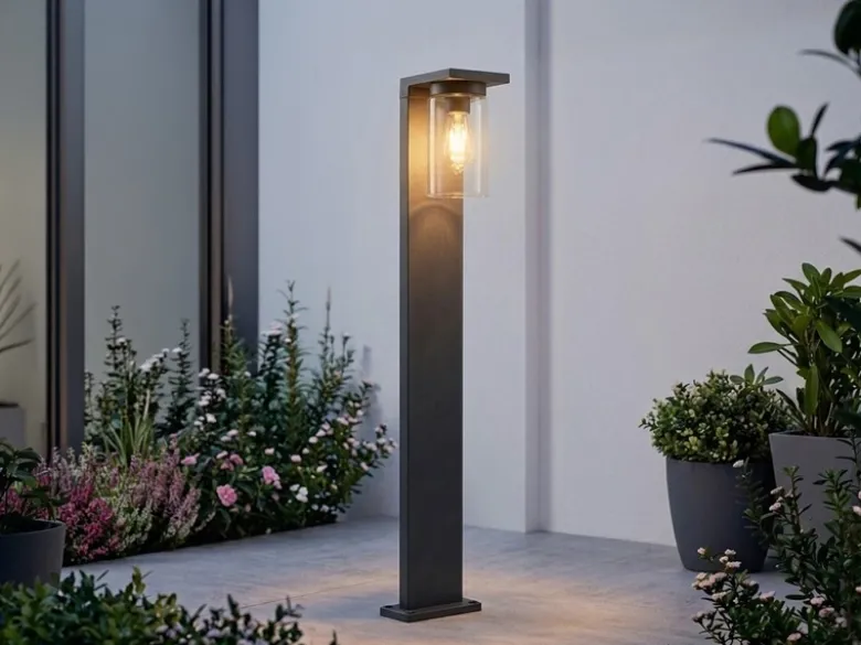 Wegeleuchte aus Aluminium Schwarz mit E27 LED & Glasschirm, Höhe 100cm