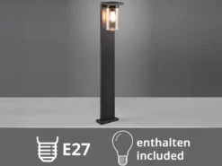 Wegeleuchte aus Aluminium Schwarz mit E27 LED & Glasschirm, Höhe 100cm