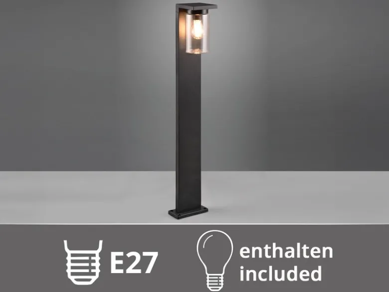 Wegeleuchte aus Aluminium Schwarz mit E27 LED & Glasschirm, Höhe 100cm