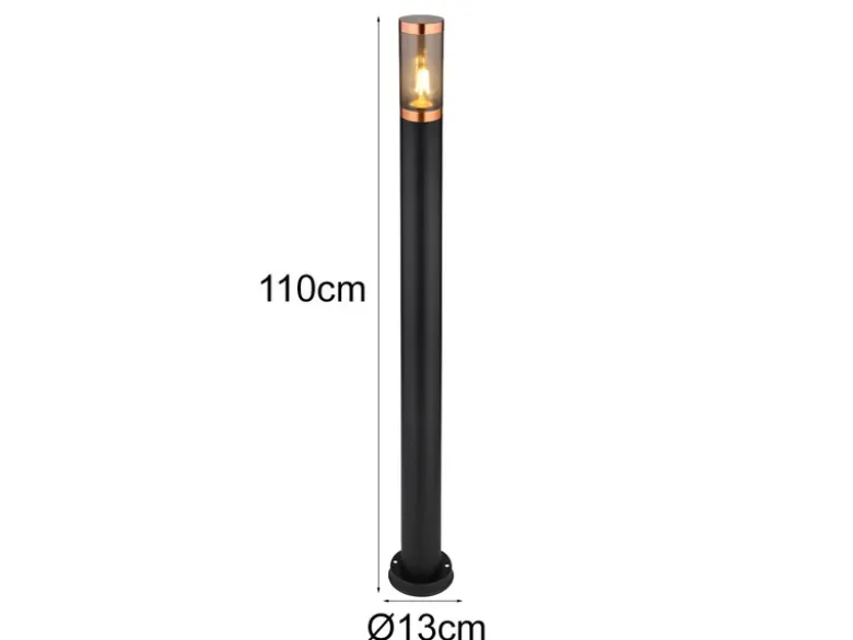 Wegeleuchte BOSTON aus Edelstahl in Schwarz & Kupfer, Höhe 110cm