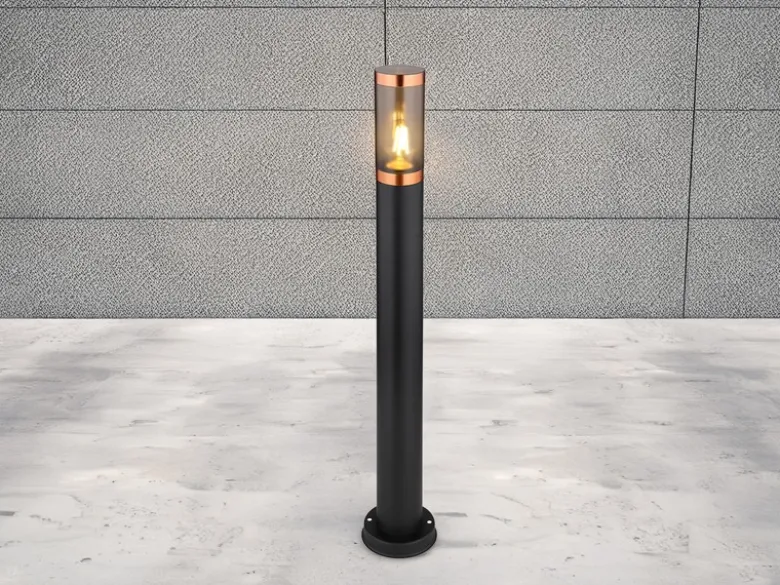 Wegeleuchte BOSTON aus Edelstahl in Schwarz & Kupfer, Höhe 80cm