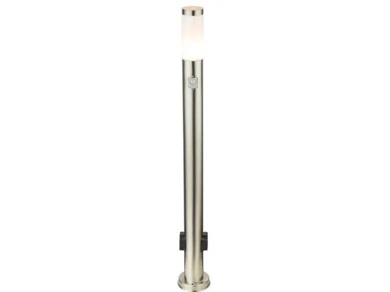 Wegeleuchte BOSTON mit Bewegungsmelder & Steckdosen in Silber, H 110cm