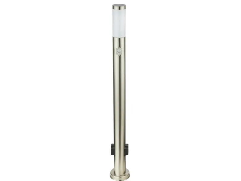 Wegeleuchte BOSTON mit Bewegungsmelder & Steckdosen in Silber, H 110cm