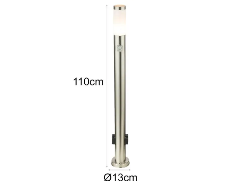 Wegeleuchte BOSTON mit Bewegungsmelder & Steckdosen in Silber, H 110cm