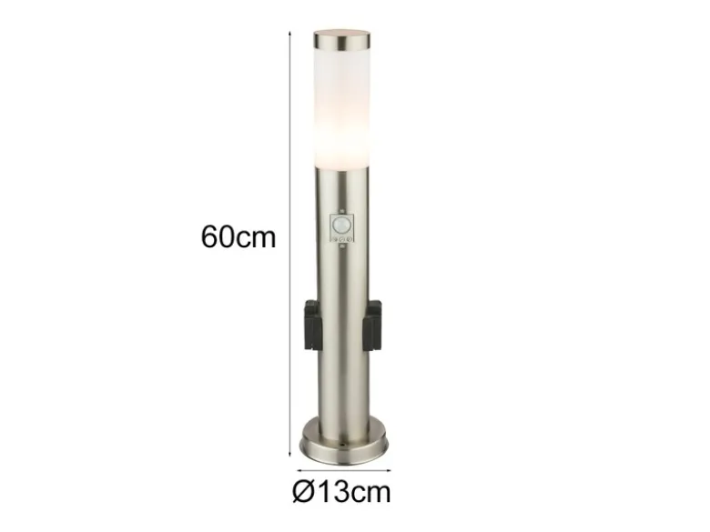 Wegeleuchte BOSTON mit Bewegungsmelder & Steckdosen in Silber, H 60cm