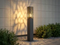 Wegeleuchte Edelstahl in Anthrazit mit E27 LED & Dekorstanzung, Höhe 100cm