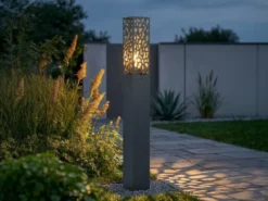 Wegeleuchte Edelstahl in Anthrazit mit E27 LED & Dekorstanzung, Höhe 100cm