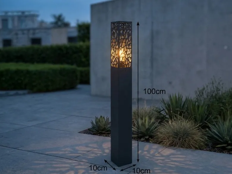 Wegeleuchte Edelstahl in Anthrazit mit E27 LED & Dekorstanzung, Höhe 100cm