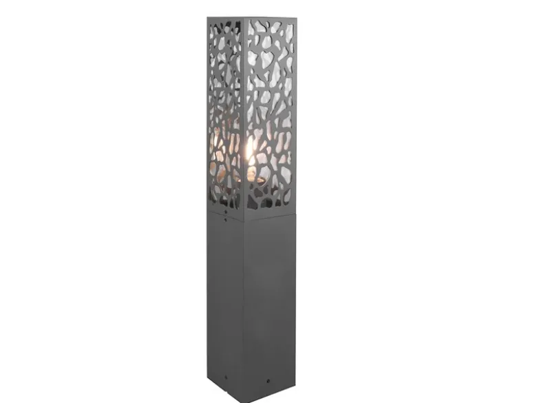 Wegeleuchte Edelstahl in Anthrazit mit E27 LED & Dekorstanzung, Höhe 60cm