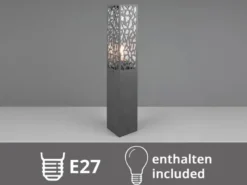 Wegeleuchte Edelstahl in Anthrazit mit E27 LED & Dekorstanzung, Höhe 60cm