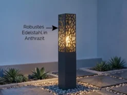 Wegeleuchte Edelstahl in Anthrazit mit E27 LED & Dekorstanzung, Höhe 60cm