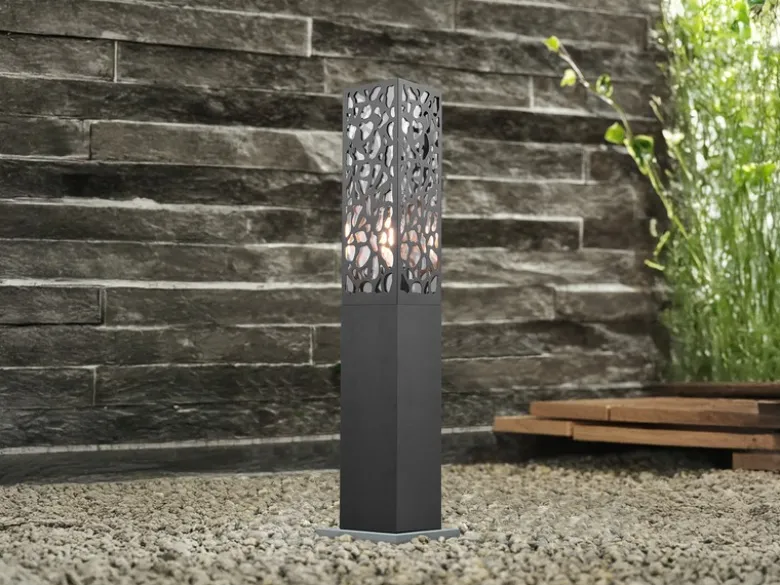 Wegeleuchte Edelstahl in Anthrazit mit E27 LED & Dekorstanzung, Höhe 60cm
