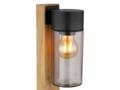 Wegeleuchte ETSI aus Edelstahl in Holzoptik mit rauchfarbigem Glas, Höhe 50cm