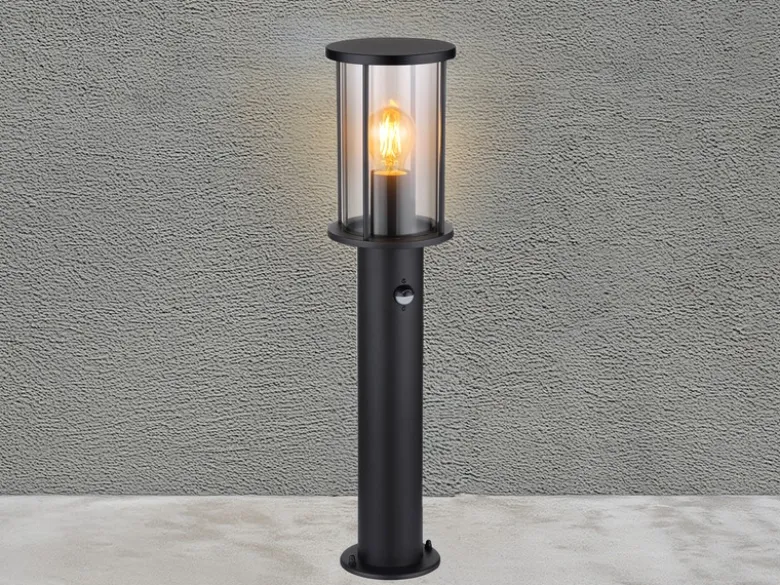 Wegeleuchte GRACEY mit Bewegungsmelder aus Edelstahl mit Rauchglas, H: 60cm