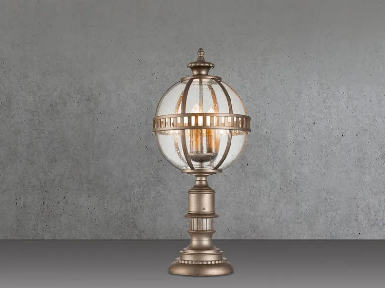 Wegeleuchte HALLERON im Jugendstil mit Glaskugel, Bronze Höhe 70cm