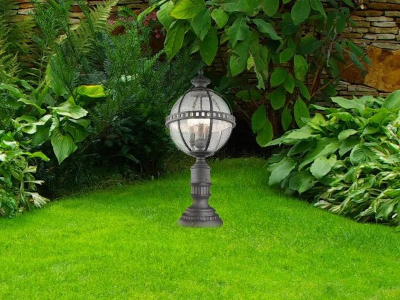 Wegeleuchte HALLERON im Jugendstil mit Glaskugel, Anthrazit Höhe 70cm