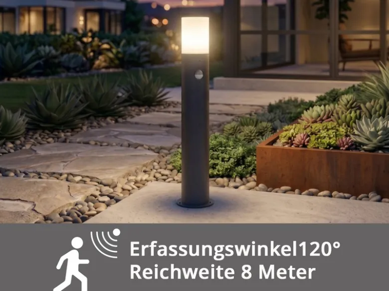 Wegeleuchte HOOSIC mit Bewegungsmelder in Anthrazit E27, Höhe 80cm