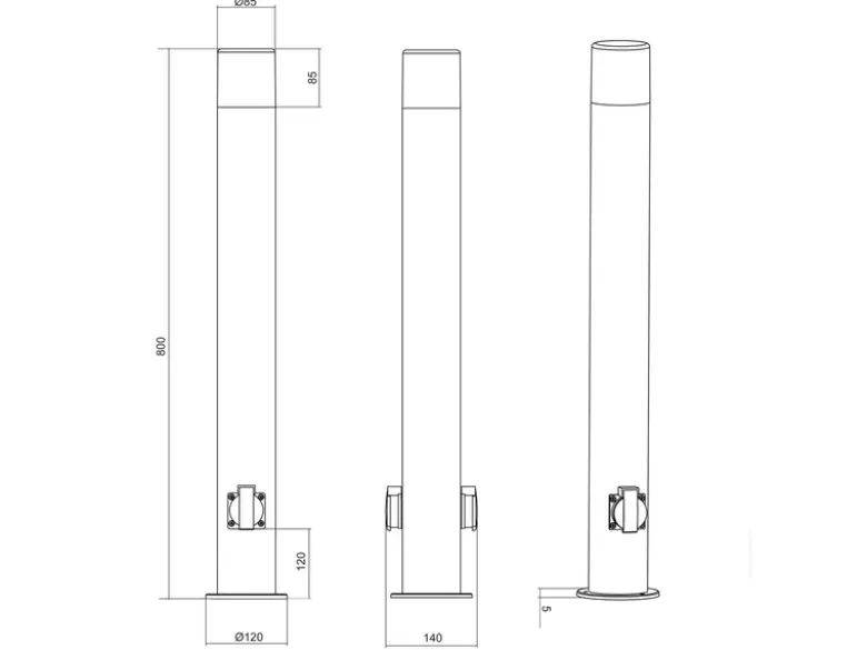 Wegeleuchte HOOSIC mit 2 Steckdosen, Aluminium Anthrazit E27, Höhe 80cm