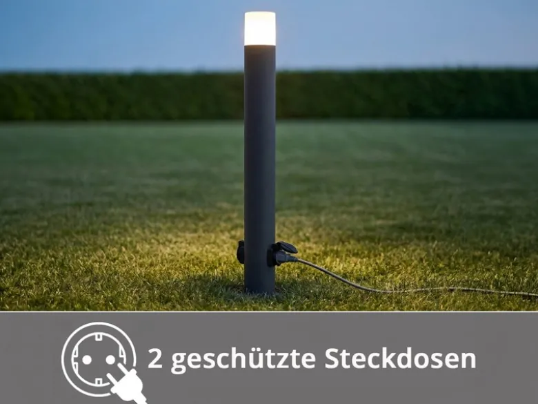 Wegeleuchte HOOSIC mit 2 Steckdosen, Aluminium Anthrazit E27, Höhe 80cm