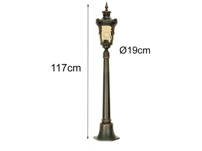 Wegeleuchte PHILADELPHIA Jugendstil mit Amberglas, Höhe 117cm