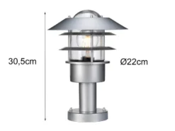 Wetterfeste Sockelleuchte HELSINGOR aus Edelstahl, Silber Höhe 30,5cm