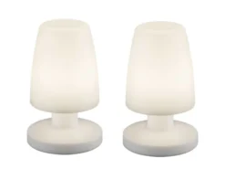 Wiederaufladbare LED Außentischleuchte 2er SET AKKU & USB Anschluß Höhe 20cm