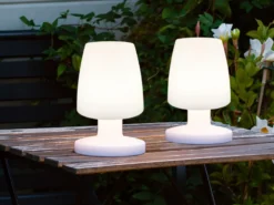 Wiederaufladbare LED Außentischleuchte 2er SET AKKU & USB Anschluß Höhe 20cm