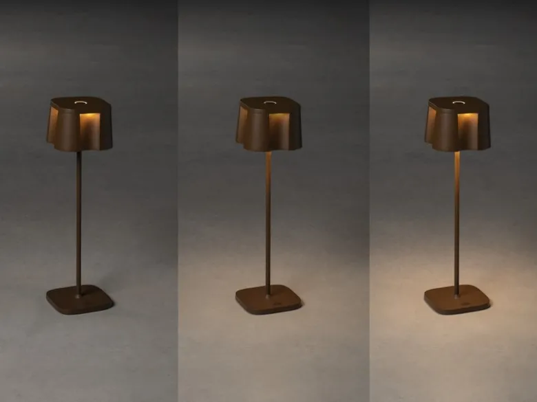 Wiederaufladbare LED Outdoor Tischleuchte NICE dimmbar in Rostoptik, Höhe 36cm