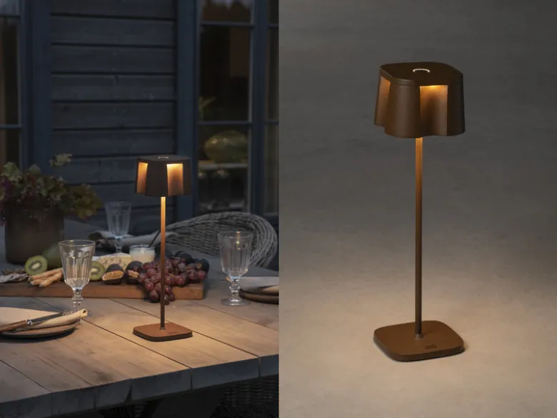 Wiederaufladbare LED Outdoor Tischleuchte NICE dimmbar in Rostoptik, Höhe 36cm