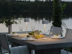 Wiederaufladbare LED Outdoor Akku Tischleuchte CAPRI dimmbar in Weiß, Höhe 36cm