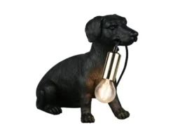Witzige LED Tischleuchte besondere Hundelampe Schwarz, Höhe 23,5cm