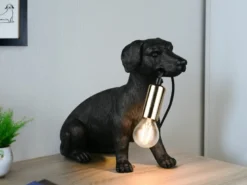 Witzige LED Tischleuchte besondere Hundelampe Schwarz, Höhe 23,5cm
