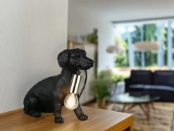 Witzige LED Tischleuchte besondere Hundelampe Schwarz, Höhe 23,5cm