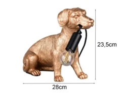 Witzige LED Tischleuchte besondere Hundelampe Gold, Höhe 23,5cm