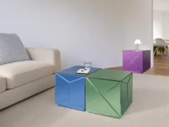 Würfel Beistelltisch 3er Set mit Spiegelglas, Höhe 40cm