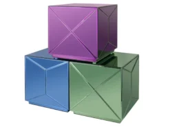 Würfel Beistelltisch 3er Set mit Spiegelglas, Höhe 40cm