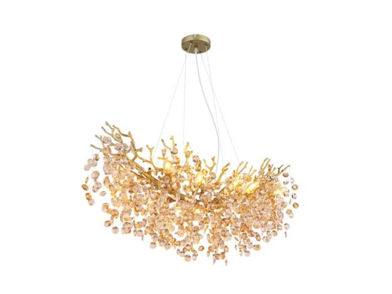 XL Kronleuchter QUEENA Gold 10-flammig Glas Kristall 2-farbig, Breite: 110cm