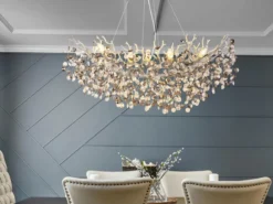 XL Kronleuchter QUEENA Silber 10-flammig Glas Kristall 2-farbig, Breite: 110cm