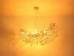 XL LED Kronleuchter Gold 10-flammig mit Glas Kristall 2-farbig, Breite 110cm
