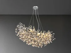 XL LED Kronleuchter Silber 10-flammig mit Glas Kristall 2-farbig, Breite 1100cm