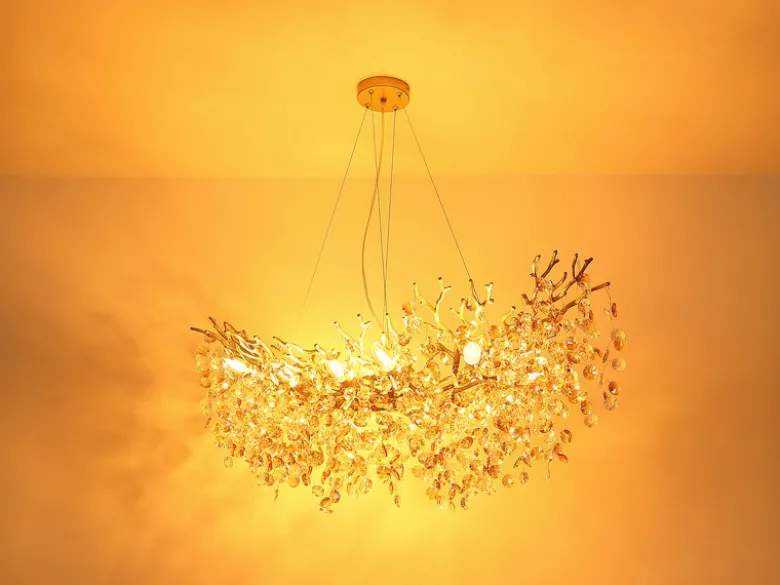 XXL Kronleuchter QUEENA Gold 16-flammig Glas Kristall 2-farbig, Breite: 150cm