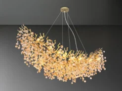 XXL LED Kronleuchter Gold 16-flammig mit Glas Kristall 2-farbig, Breite 150cm