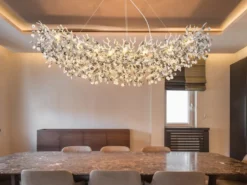 XXL LED Kronleuchter Silber 16-flammig mit Glas Kristall 2-farbig, Breite 150cm